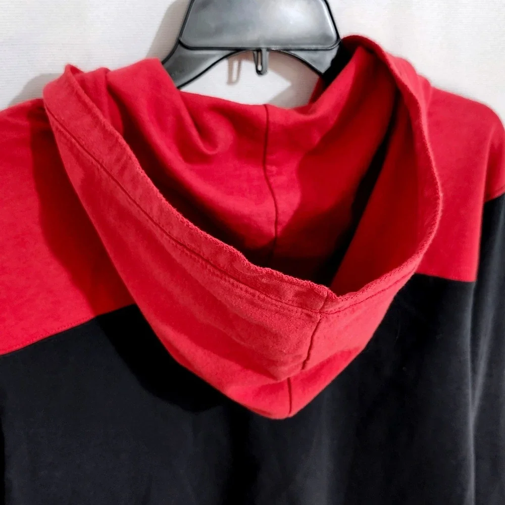 True Religion Henley Hooded Shirt Mens XL Red Black Colorblock‎ Long Sleeve